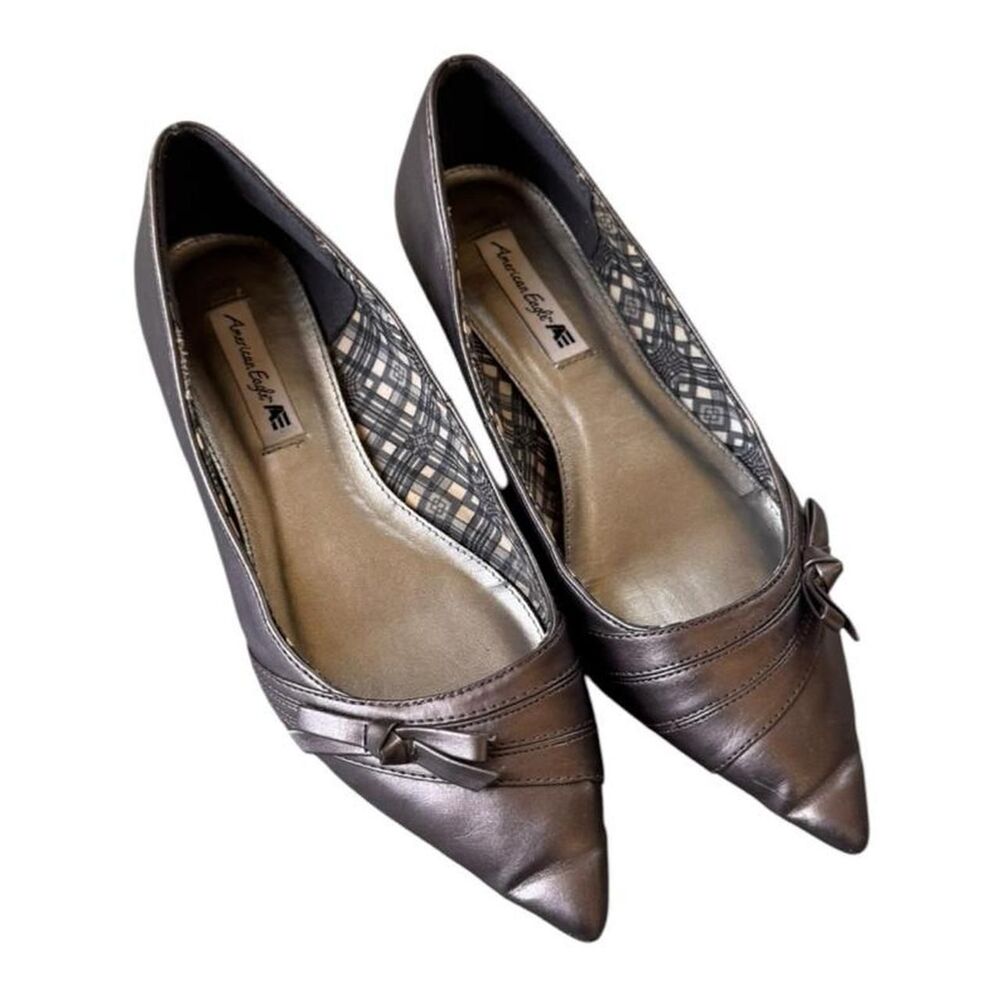 Y2K Deadstock American Eagle metallic ballet flats bow detail, size US 6.5W